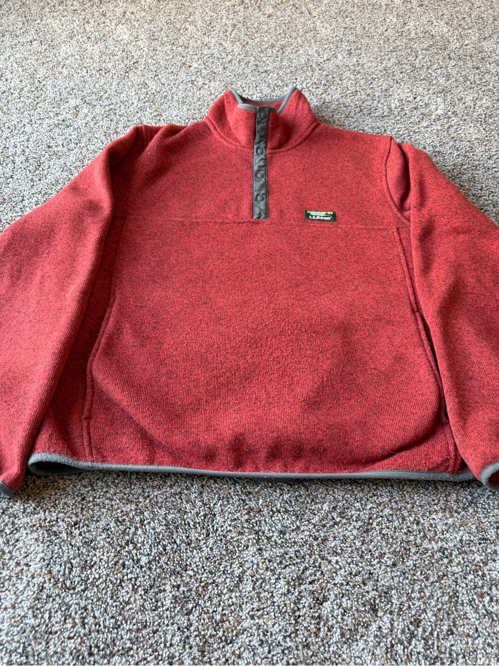 L.L.Bean Men's Large Sweater Fleece 1/4 Snap Pullover Red Heather 298050
